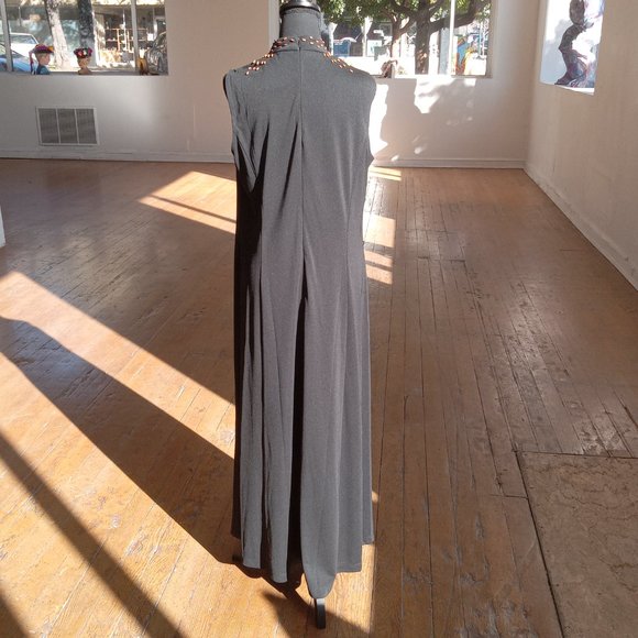 Cold Water Creek black Jersey elastic maxi dress with wood bead embellishment - Picture 10 of 11